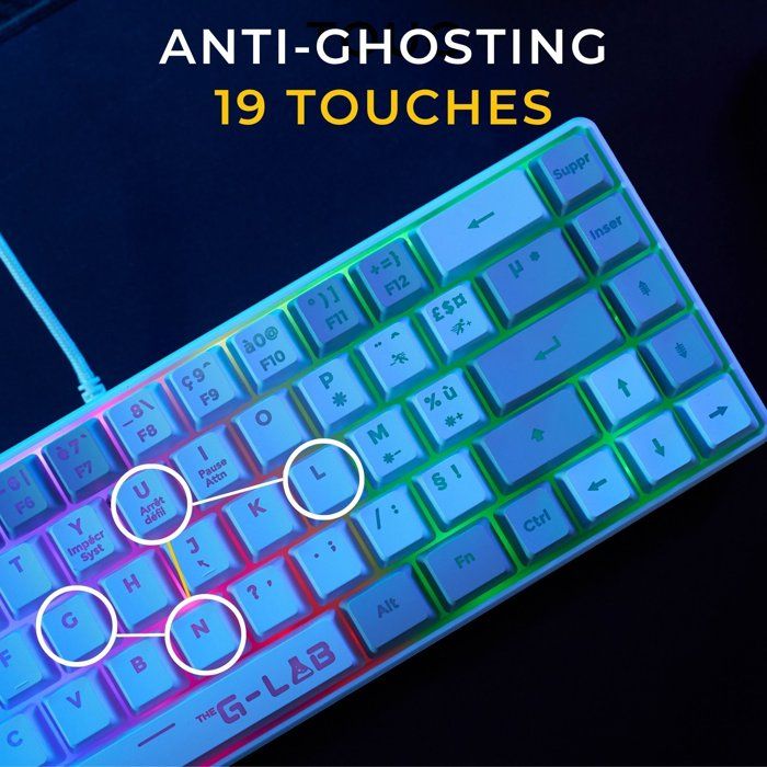 Clavier Gamer filaire - THE G-LAB - KEYZ-HYDRO-WG/FR - 60% format compact - AZERTY - Rétroéclairé - Gris/Blanc