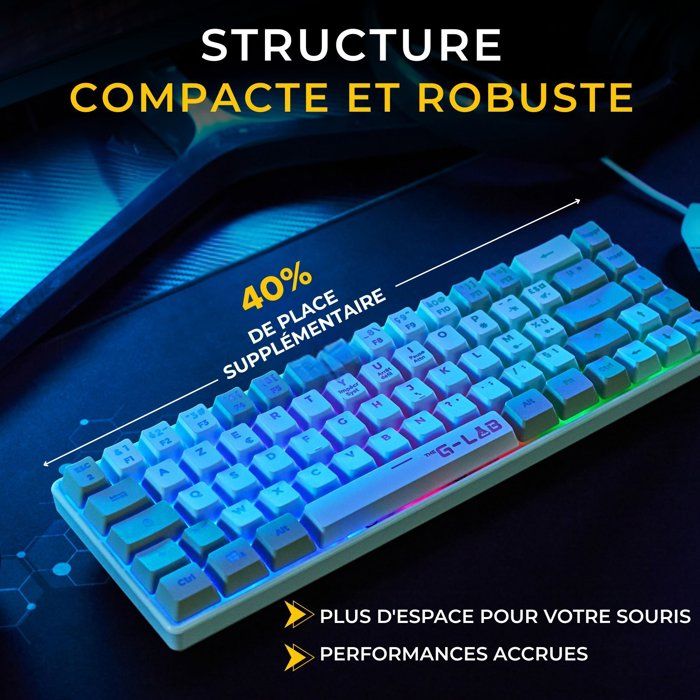 Pack 2 en 1 - THE G-LAB - Combo Hydrogen - Clavier AZERTY - Souris filaire - Blanc/Gris