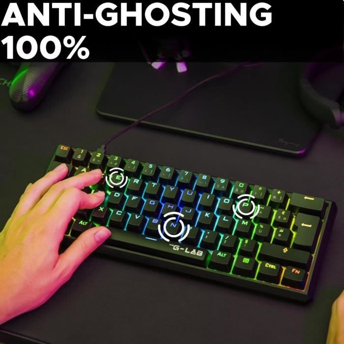 Clavier Gamer - The G-Lab - KEYZ THALLIUM TKL - MÈcanique (Switch Rouge) - Hot Swappable - RGB - Filaire - Azerty - Noir