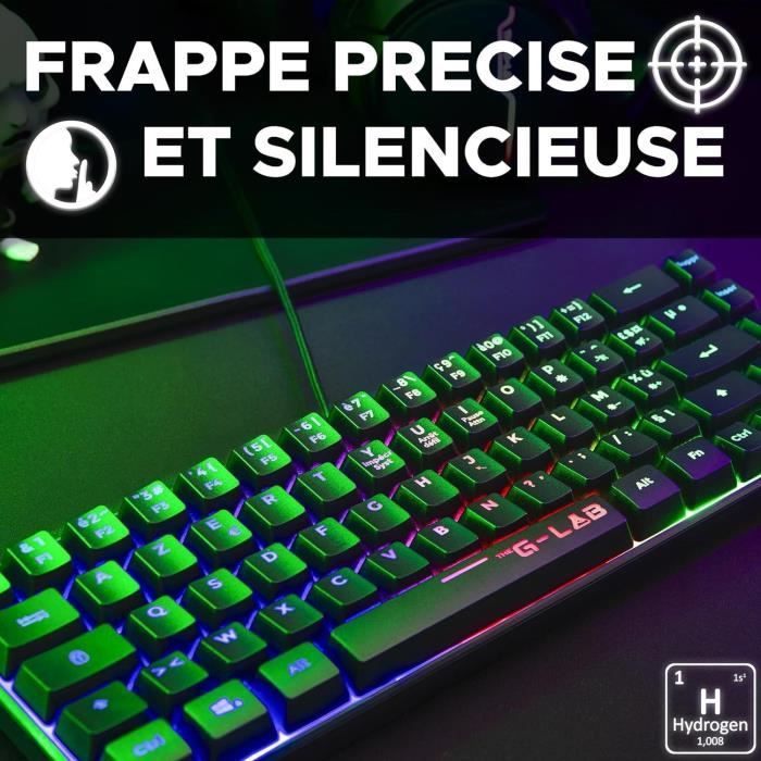 Clavier Gamer - The G-Lab - KEYZ HYDROGEN - 60% Format Compact - RÈtroÈclairÈ - Filaire - Noir