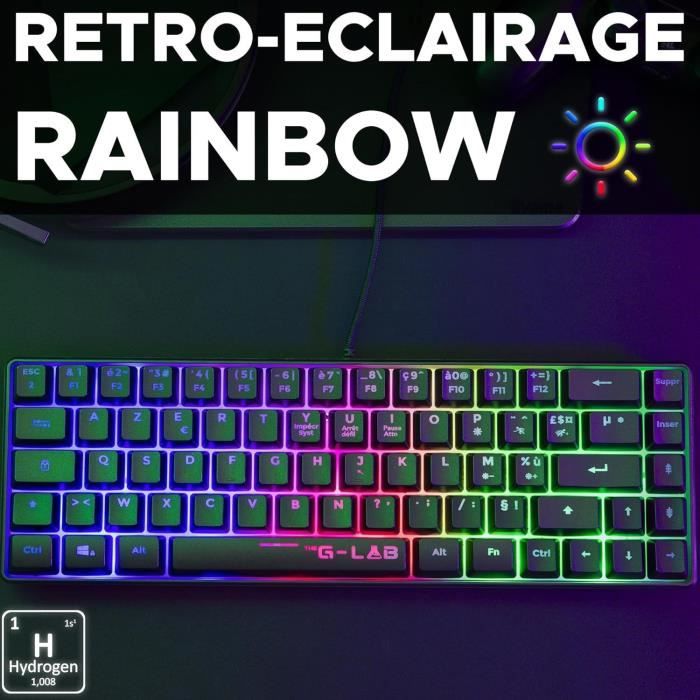 Clavier Gamer - The G-Lab - KEYZ HYDROGEN - 60% Format Compact - RÈtroÈclairÈ - Filaire - Noir