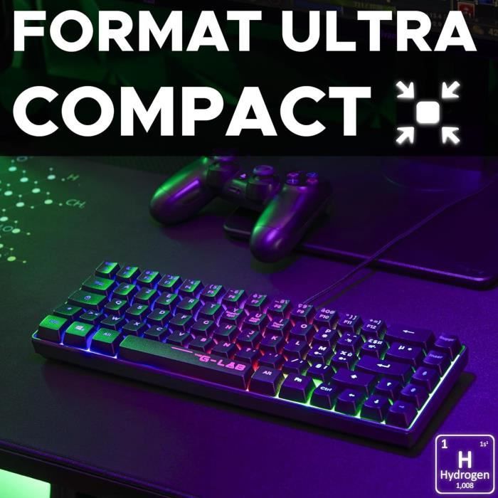 Clavier Gamer - The G-Lab - KEYZ HYDROGEN - 60% Format Compact - RÈtroÈclairÈ - Filaire - Noir