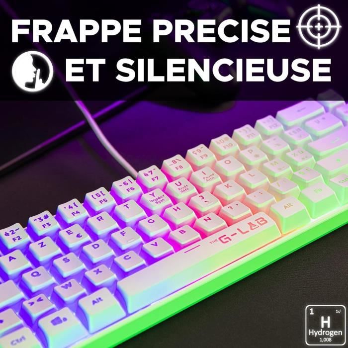 Clavier Gamer - The G-Lab - KEYZ HYDROGEN - 60% Format Compact - RÈtroÈclairÈ - Filaire - Blanc