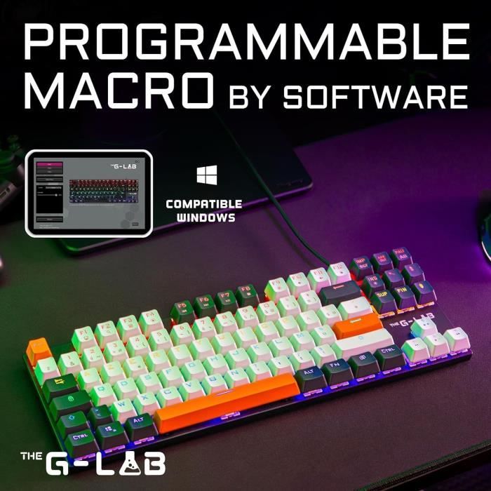 Clavier Gaming - THE G-LAB - KEYZ-MERCURY-C/FR - Mécanique - TKL - 3coloris Blanc+Noir+OrangeFR