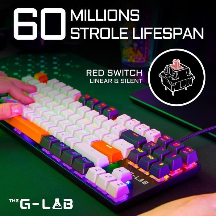 Clavier Gaming - THE G-LAB - KEYZ-MERCURY-C/FR - Mécanique - TKL - 3coloris Blanc+Noir+OrangeFR