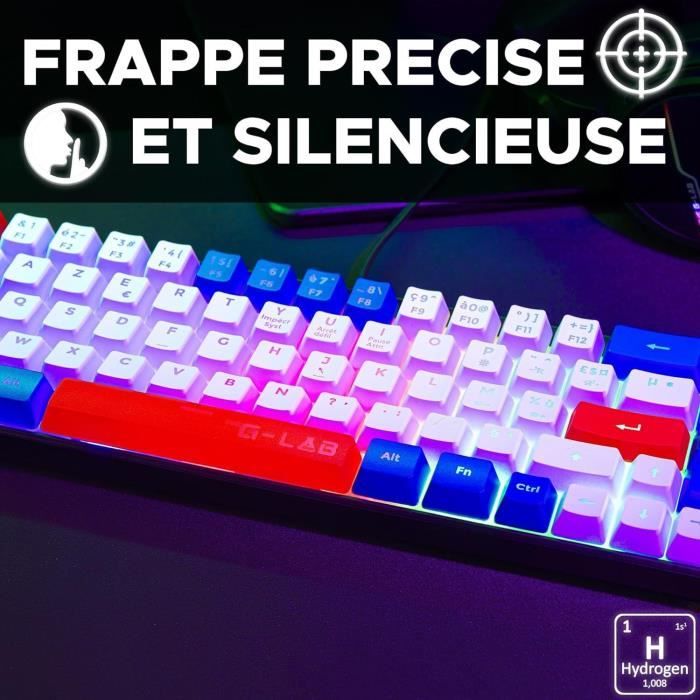 Clavier Gamer - The G-Lab - KEYZ HYDROGEN - 60% Format Compact - RÈtroÈclairÈ - Filaire - Bleu/Blanc/Rouge