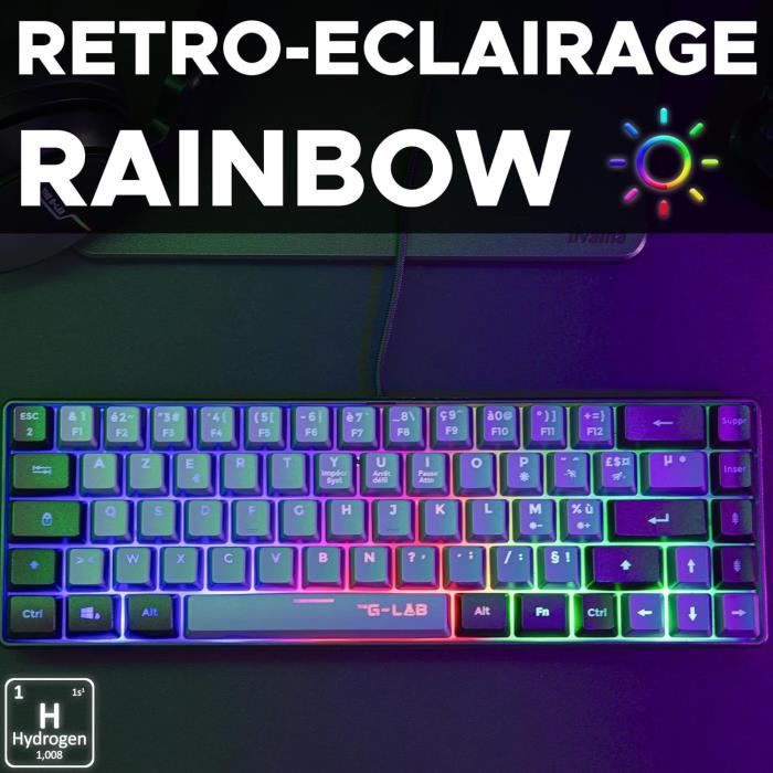 Clavier Gamer - The G-Lab - KEYZ HYDROGEN - 60% Format Compact - Rétroéclairé - Filaire - Noir/Gris