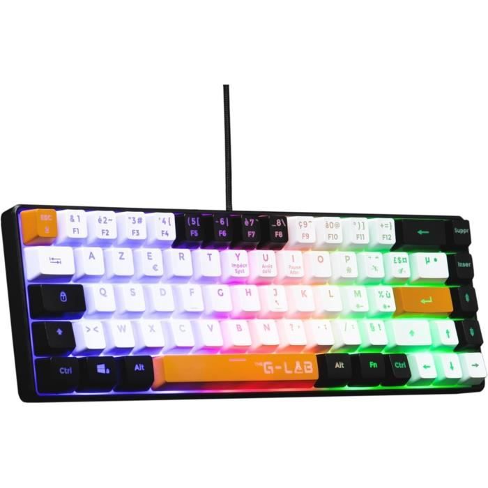 Clavier Gamer - The G-Lab - KEYZ HYDROGEN - 60% Format Compact - RÈtroÈclairÈ - Filaire - Noir/Blanc/Orange