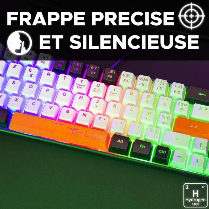 Clavier Gamer - The G-Lab - KEYZ HYDROGEN - 60% Format Compact - RÈtroÈclairÈ - Filaire - Noir/Blanc/Orange