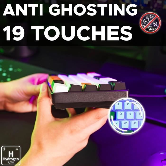 Clavier Gamer - The G-Lab - KEYZ HYDROGEN - 60% Format Compact - RÈtroÈclairÈ - Filaire - Noir/Blanc/Orange