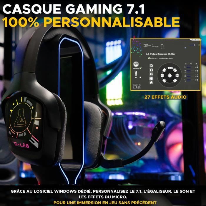 Casque Gamer Filaire - The G-Lab - KORP COBALT 7.1 - Son 7.1 Surround - USB - RGB