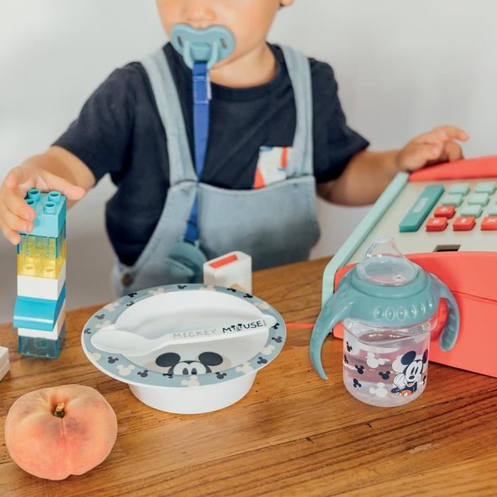 Pack repas 1er age THERMOBABY MICKEY - 1 grignoteuse + 1 bol avec cuillere + 1 tasse a poignée + un set de 2 couverts