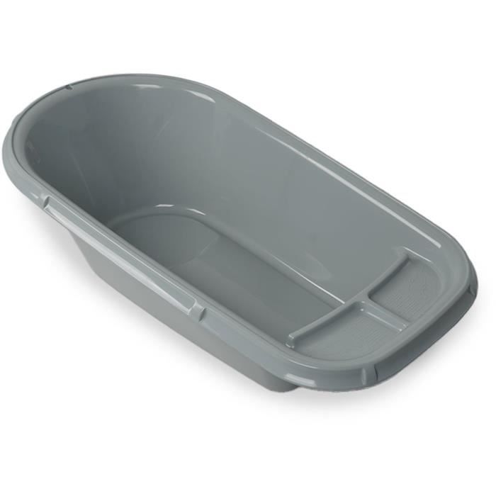 Baignoire bébé - THERMOBABY - Luxe Gris Charme - Taille adaptée - Stable et robuste - Bouchon de vidange