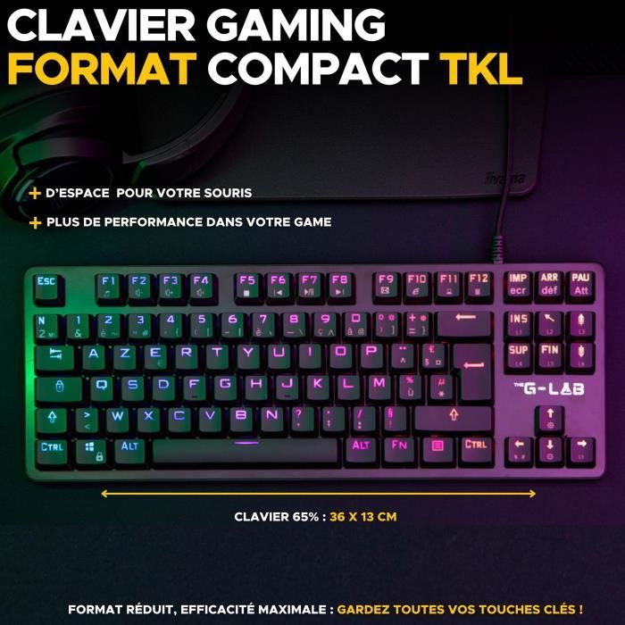 Clavier Gamer - The G-Lab - KEYZ PLATI. TKL - Format TKL - Mécanique (Switch Rouge) - Low Profile - RGB - Noir