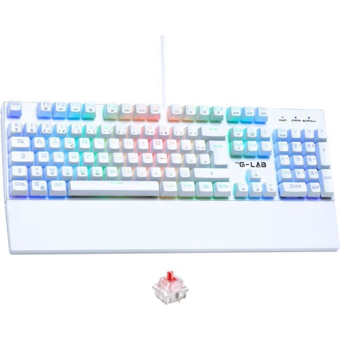 Clavier Gamer - The G-Lab - KEYZ RUBIDIUM - MÈcanique (Switch Rouge) - Repose Poignet - RGB - Filaire - Azerty - Blanc