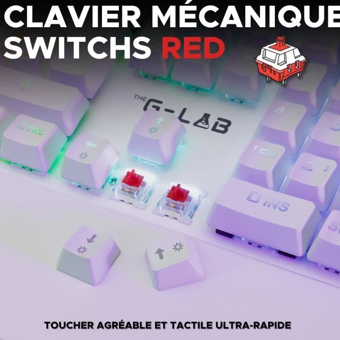 Clavier Gamer - The G-Lab - KEYZ RUBIDIUM - MÈcanique (Switch Rouge) - Repose Poignet - RGB - Filaire - Azerty - Blanc