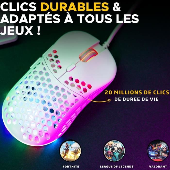 Souris Gamer filaire - The G-Lab - KULT-OXYGEN - RGB - 12800 DPI - Blanc