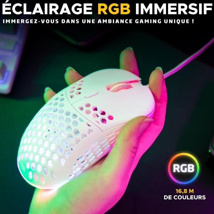 Souris Gamer filaire - The G-Lab - KULT-OXYGEN - RGB - 12800 DPI - Blanc