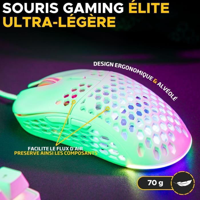 Souris Gamer filaire - The G-Lab - KULT-OXYGEN - RGB - 12800 DPI - Blanc