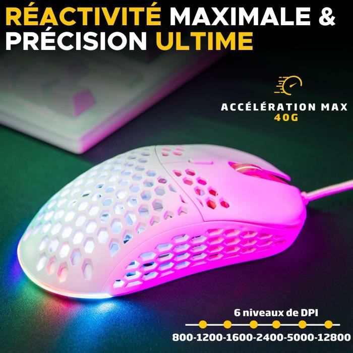 Souris Gamer filaire - The G-Lab - KULT-OXYGEN - RGB - 12800 DPI - Blanc