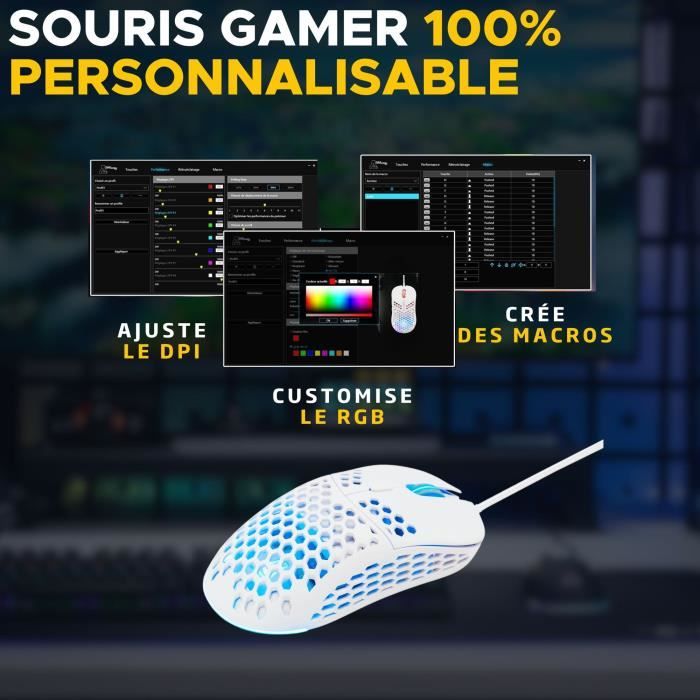Souris Gamer filaire - The G-Lab - KULT-OXYGEN - RGB - 12800 DPI - Blanc