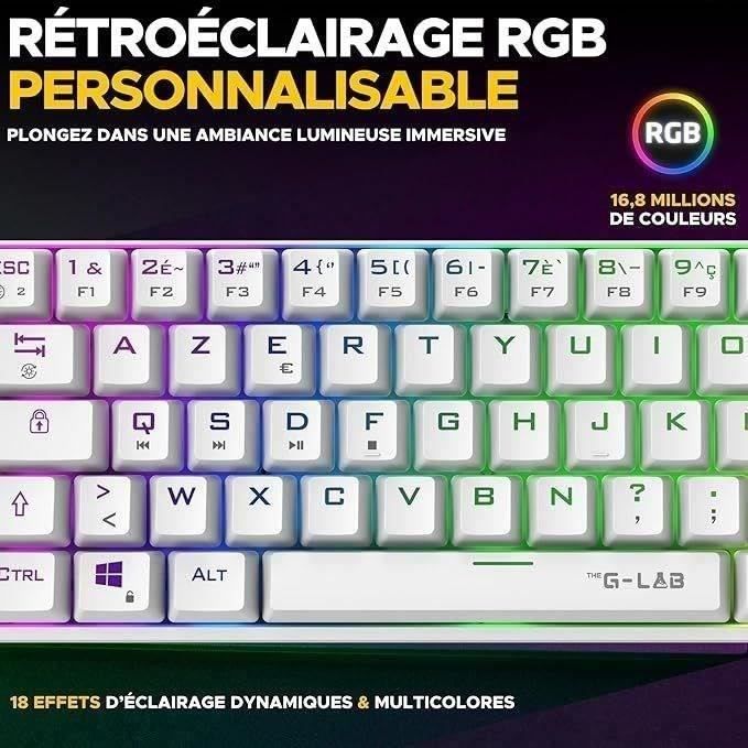 Clavier Gamer sans fil - The G-Lab - KEYZ TITAN - Mécanique (Switch Rouge) - Azerty - Triple mode - RGB - Blanc