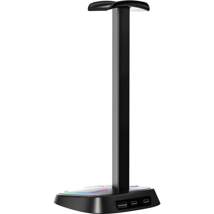 Support casque gamer - The G-Lab - K-STAND-NEON RGB - HUB USB/USB-C - Filaire - Éclairage RGB - Noir