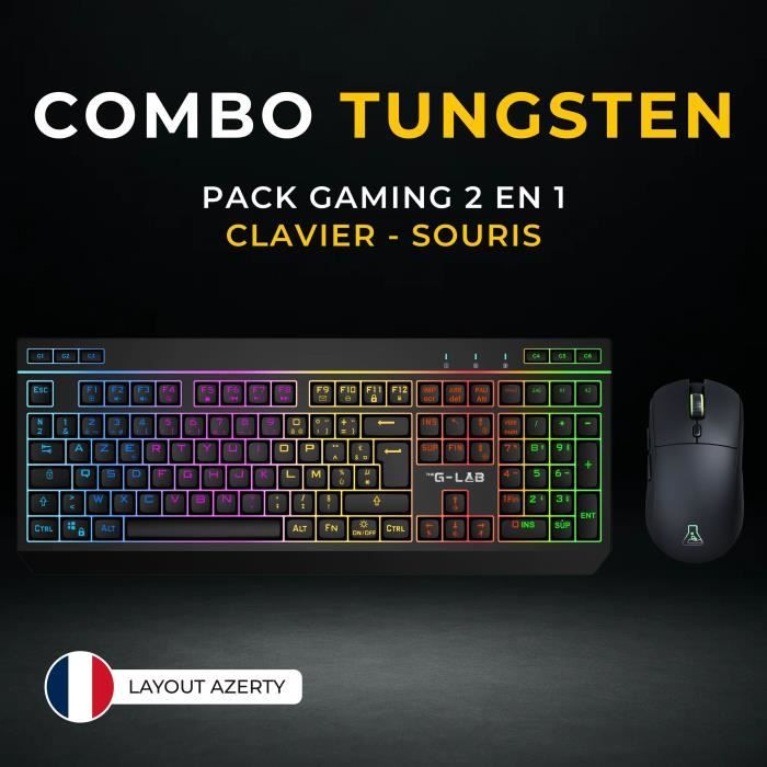 Pack gamer sans fil - THE G-LAB - COMBO TUNGSTEN EX - Clavier + souris - 32 macros configurables