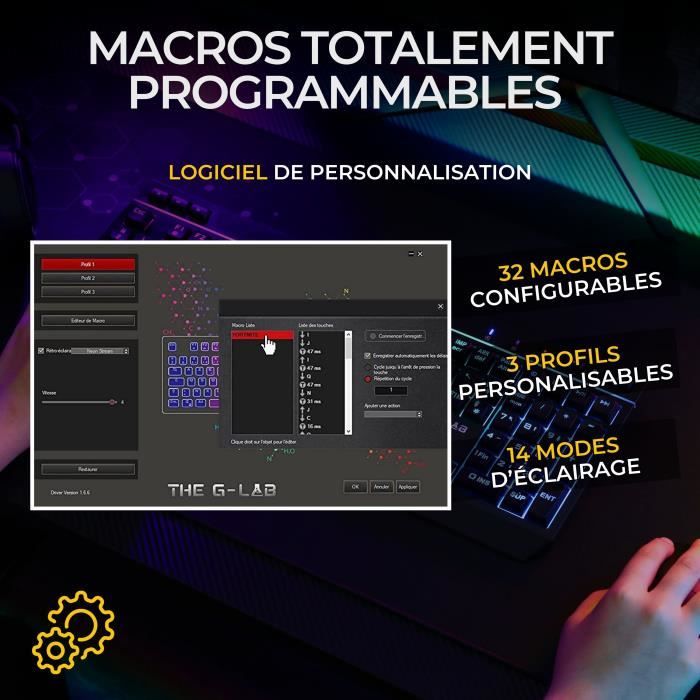 Clavier gamer sans fil - THE G-LAB - KEYZ TUNGSTEN EX - 32 macros configurables