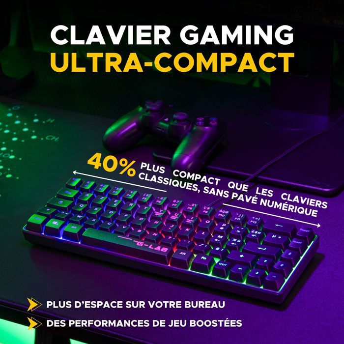 Pack gamer clavier souris filaire - THE G-LAB - Combo Hydrogen BKG - Clavier Azerty - Noir