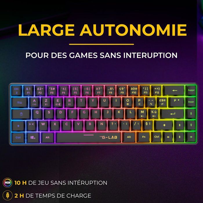 Pack Gamer 2-en-1 sans fil - THE G-LAB - COMBO HYDRO - Clavier membrane réactive et silencieuse + Souris - Noir