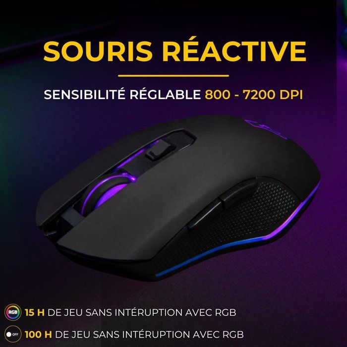 Pack Gamer 2-en-1 sans fil - THE G-LAB - COMBO HYDRO - Clavier membrane réactive et silencieuse + Souris - Noir
