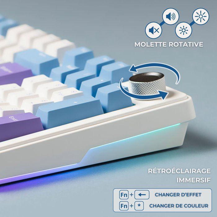 Clavier mécanique PBT Gasket - THE G-LAB - KEYZ Elite 400 WB - TripleMode - AZERTY - RGB - Windows & Mac