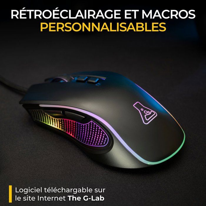 Souris gaming filaire - THE G-LAB - KULT THORIUM - 12800 DPI - Ergonomique - 7 Boutons - Rétroéclairage RGB