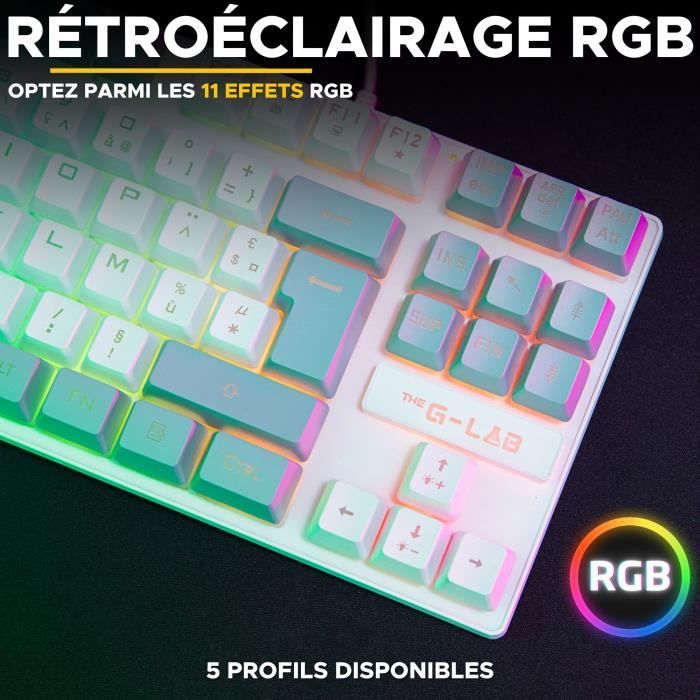 Clavier Gamer - The G-Lab - KEYZ CAESIUM - RGB - Blanc & gris - TKL