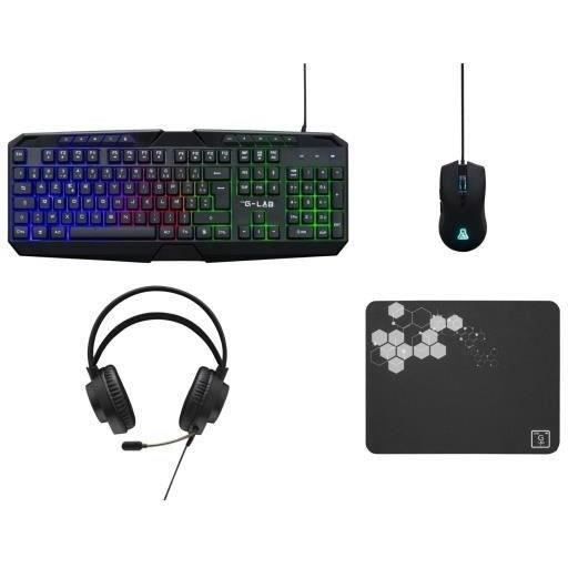 Pack Gamer 4 en 1 - The G-Lab - COMBO NATRIUM - Souris Filaire - Clavier Filaire - Casque Filaire - Tapis de Souris