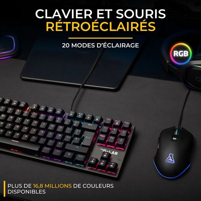 Pack clavier souris gaming - THE G-LAB - COMBO MERCURY EX - Clavier Mécanique TKL Switch Rouge - Souris 7200 DPI