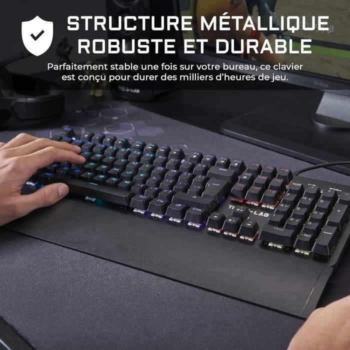 Clavier Gamer - The G-Lab - KEYZ CARBON E - MÈcanique (Switch Bleu) - Rainbow - Repose Poignet - Filaire - Azerty - Noir