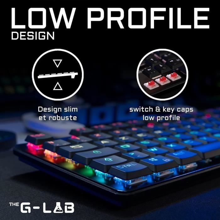 Clavier Gamer - The G-Lab - KEYZ PLATINIUM - MÈcanique (Switch Rouge) - Ultra Low Profile - RGB - Filaire - Azerty - Noir