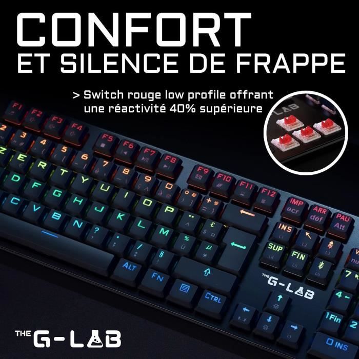 Clavier Gamer - The G-Lab - KEYZ PLATINIUM - MÈcanique (Switch Rouge) - Ultra Low Profile - RGB - Filaire - Azerty - Noir