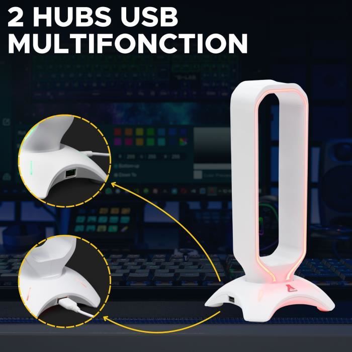 Support pour Casque/Micro-Casque - THE G-LAB - K-STAND RADO - RGB USB - Blanc