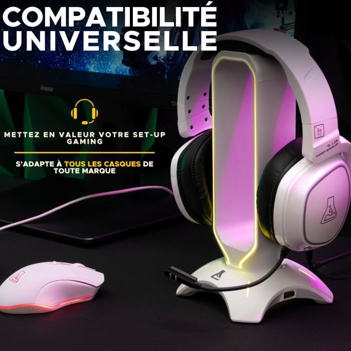 Support pour Casque/Micro-Casque - THE G-LAB - K-STAND RADO - RGB USB - Blanc