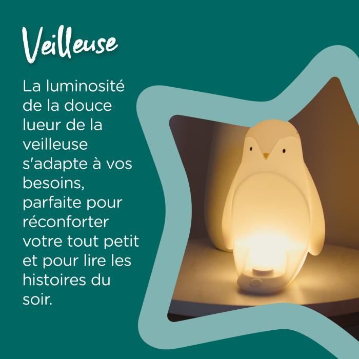 TOMMEE TIPPEE Veilleuse Pingouin 2-en-1, oeuf lumineux nomade, luminositÈ rÈglable, USB
