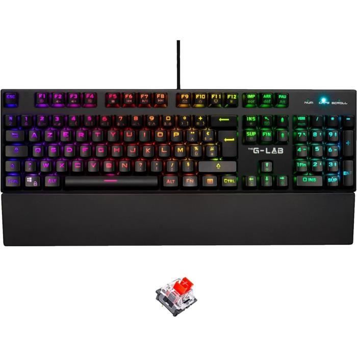Clavier Gamer - The G-Lab - KEYZ RUBIDIUM - MÈcanique (Switch Rouge) - Repose Poignet - RGB - Filaire - Azerty - Noir