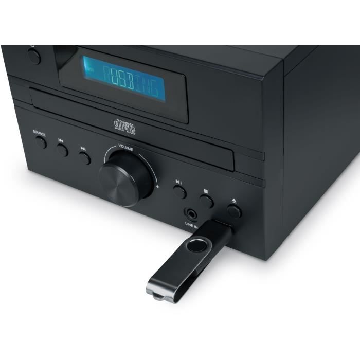 Micro-chaîne Bluetooth - THOMSON - Bois/Noir - Radio FM/CD/MP3/USB, 20W RMS, Tuner FM RDS, Prise casque, Télécommande, Alim. 230V