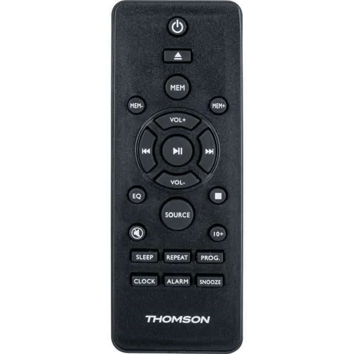 Micro-chaîne Bluetooth - THOMSON - Bois/Noir - Radio FM/CD/MP3/USB, 20W RMS, Tuner FM RDS, Prise casque, Télécommande, Alim. 230V