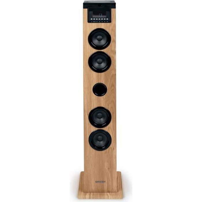 Tour haut-parleur - THOMSON - Noir/Bois - Bluetooth/CD/USB/SD, 60W, Radio FM, Télécommande, Alim. 230V