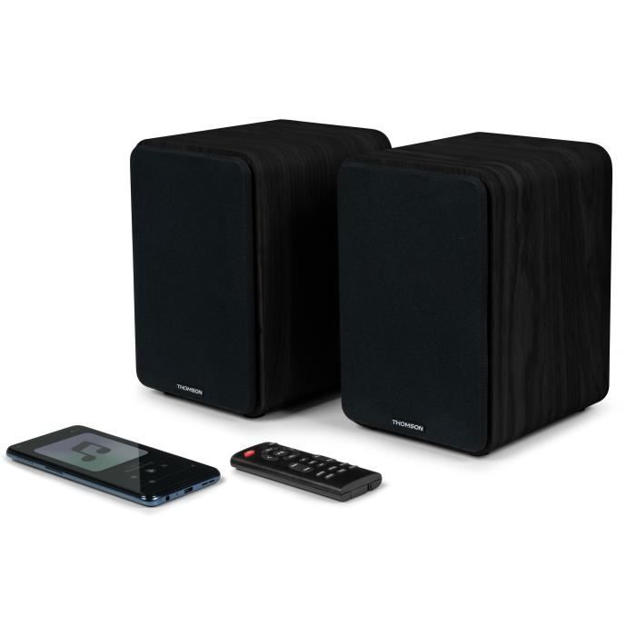 Ensemble de 2 enceintes THOMSON WS600DUO avec caisson en bois - Bluetooth 5.0 - 100W - Noir