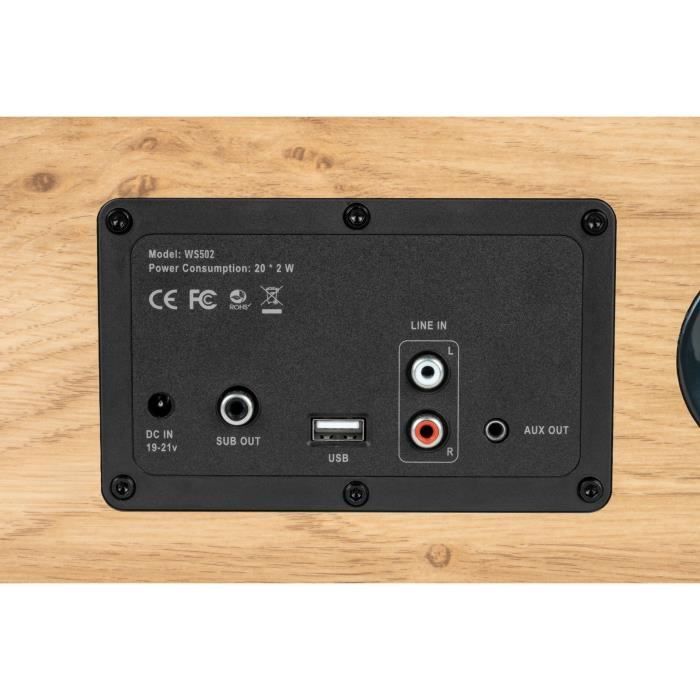 Enceinte résidentielle en bois - THOMSON - WS502 - Bluetooth 5.0, 100W, RCA, USB, AUX-IN