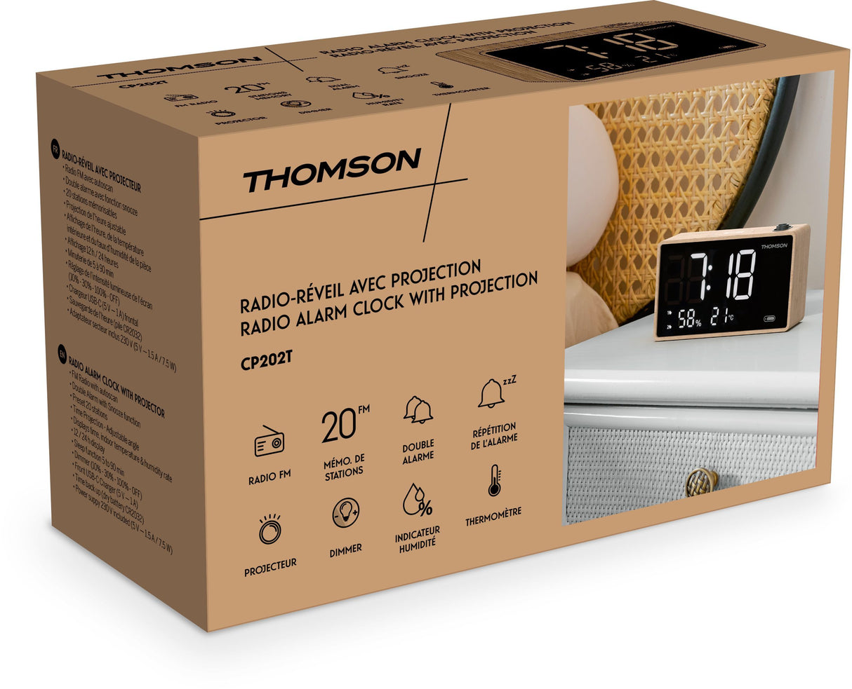 Radio réveil avec projection - THOMSON - Bois